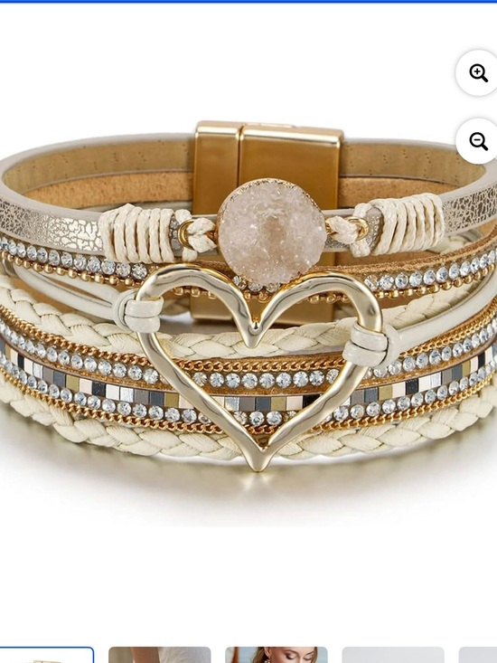 Jewelry - Gold Heart Multi-Layer Cream Bracelet with Druzy Accent